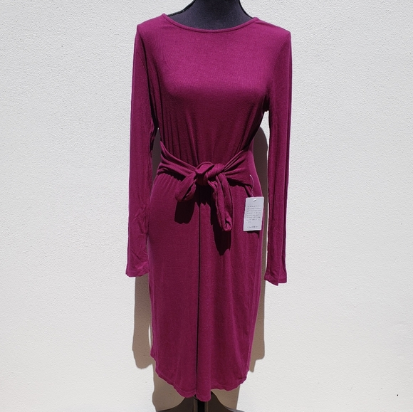 Spense Burgundy deep berry Crew Neck Dress - Picture 1 of 10